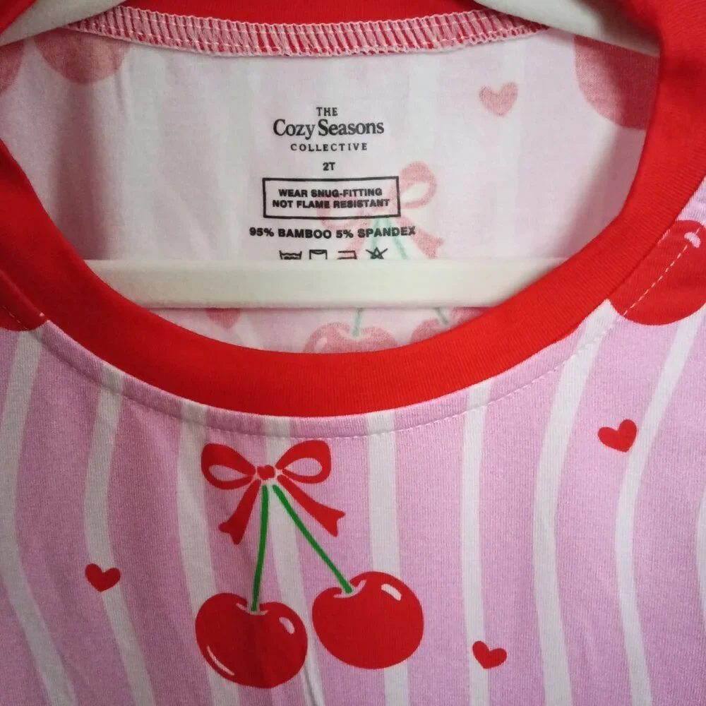 Cherry Hearts Bamboo Toddler Pajamas 2T | Cherry Print 2-Piece Set NWT